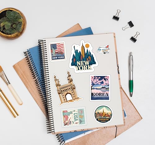 Image of LERITO Travel 2.0 Vinyl Stickers, Multicolor, 50 Pack, Waterproof Self Adhesive Decals for Laptop, Journal, Guitar, Mobile Phone