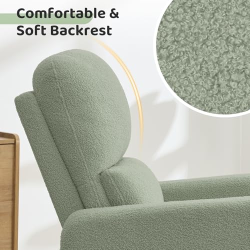 Image of Power Swivel Rocker Recliner, Oversized Electric Boucle Recliner Chair, Teddy Swivel Glider Nursery Reclienr with Removable Cushion, Upholstered Recling Chair for Living Room Bedroom, Green