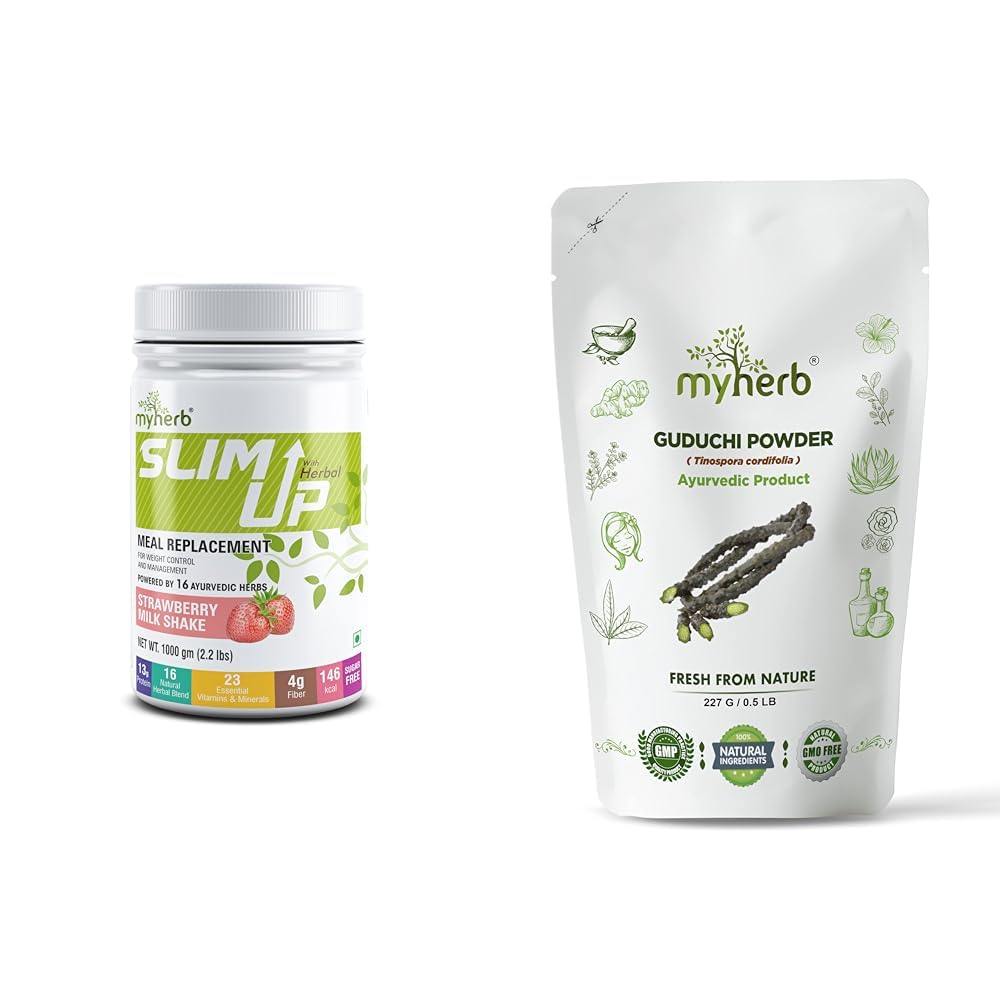 MYHERB Slim Up Meal Replacement Shake With 16 Natural Herbal Blend(Ayurvedic Formula) For Weight Control&Management-13.5g Protein-23 Vitamins Men&Women (Strawberry Milk Shake, 1 kg (Pack of-image-40