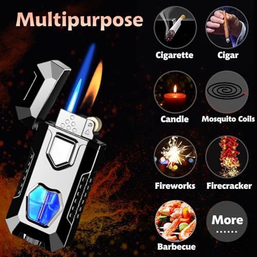 Encendedor de llama dual recargable de butano negro miniatura 4