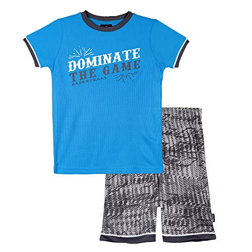 Spalding Boys Athletic Graphic Crewneck T Shirt Short Seeve Top and Shorts Gym Set, Teal Vapor