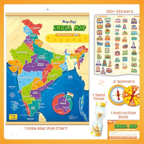 Image of Imagimake Mapology India Map with Reusable Stickers | Educational Toy | Kids Learning Toys For Age 6 Years+ | Best Birthday Gift for Kids Age 5,6, 7, 8