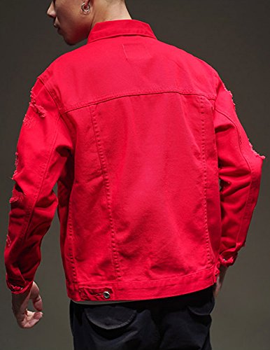 Image of Fashion Men's Motorcycle Vintage Ripped Denim Trucker Jean Jacket
