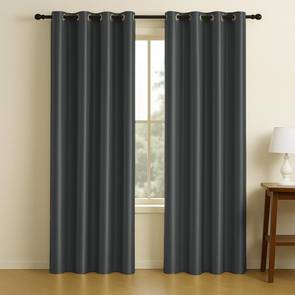 LINENWALAS 100% True Blackout Solid Curtains (5 Feet) - Set of 2 Panels | Complete Light Block | Thermal Insulated & Noise Reducing Room Darkening Curtains for Living Room & Home Décor (Graphite Grey)