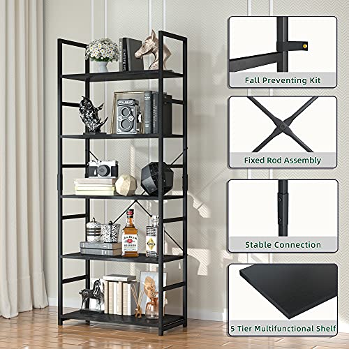 5 Tier Bookshelf, Otk Tall Bookcase, Office Shelf Storage Organizer, Modern Book Shelf For Living Room, Bedroom, And Home Office, Black #TOP3