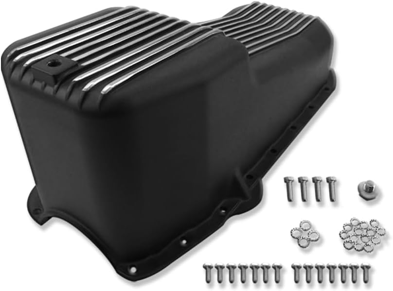 Finned Stock Oil Pan For Chevy SBC 283 305 327 350 400 1980-1985 Black Aluminum