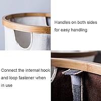 Vista 3 de Cesto para la Colada Round Laundry Basket with Bamboo Top Japanese Style Washing Bin with Durable Handle Collapsible Laundry Hamper for Bathroom