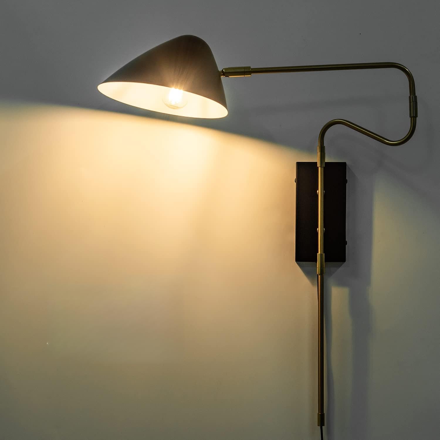 Modern Black Plug in Swing Arm Wall Sconce with Switch, 1 Pack