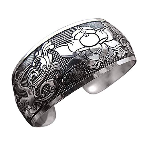 Bracelet Manchette Large Bracelet en Argent Vintage Bijoux Ouverts Cadeau de Style Ethnique tibétain pour Femme Fille Durable traité
