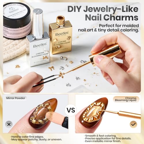 Image of Beetles Air-Dry Chrome Blooming Liquid Nail Art Paint Silver & Gold 2x10ml
