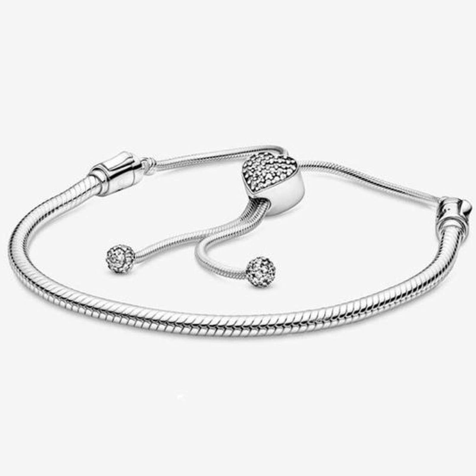 HCMA 925 Sterling Silver Heart Clasp Star Snake Chain Slider Pandora Bracelet Woman Jewelry The Great Gifts For Women
