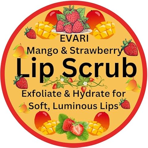 Lip Scrub 100% Natural, USA Made, Vegan Mango Butter Exfoliator, Sugar Polisher and Scrubber for Dry Lips (Regular, Strawberry & Mango) Cover