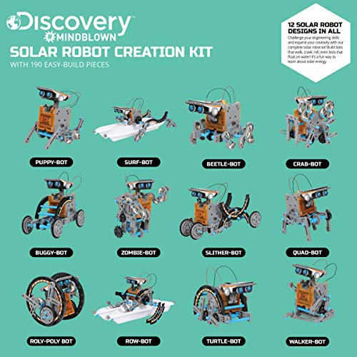 Discovery Kids #MINDBLOWN Solar Robot 12-in-1 Kit, 190-Piece STEM Creation Kit with Working Solar Powered Motorized Engine and Gears, Construction Engineering Set for Kids Ages 8 and Up