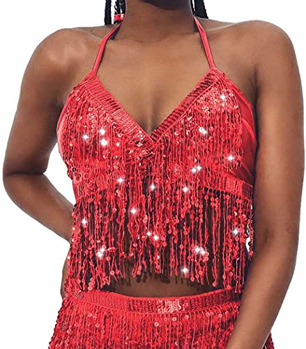Pailletten-Top mit Neckholder, für Salsa, Bauchtanz, Boho, Festival, Club,...