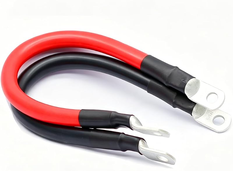 Cabo de bateria 4 AWG em cobre puro com terminais 3/8 in – 0,30 m, conjunto com 2