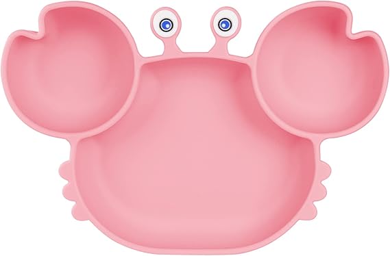Vicloon Nursing & Feeding,Tableware,Dishes,Plates Vicloon Silicone Suction Plate for Toddlers, Baby Suction Plate, BBaby Cutlery Feeding Training Divided Plate, Non Slip Silicone Baby Weaning Plate for Most Highchairs Trays (Pink)