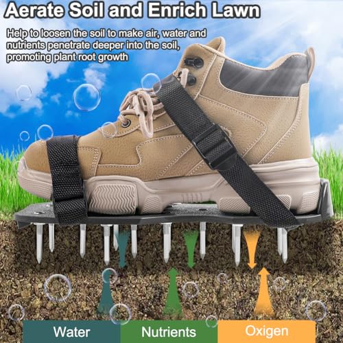 URAQT Lawn Aerator Shoes, 42mm Studded Garden Lawn Aerator Spike Shoes with Hook & Loop Straps, One Size Fits All Free-Installation Heavy Duty Spiked Shoes for Yard Patio Garden 3 URAQT Lawn Aerator Shoes, 42mm Studded Garden Lawn Aerator Spike Shoes with Hook & Loop Straps, One Size Fits All Free-Installation Heavy Duty Spiked Shoes for Yard Patio Garden - Image 3