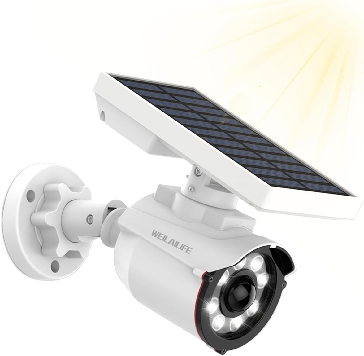 WEILAILIFE Solar Motion Sensor Light Outdoor Wireless Security Floodlight Fake Security Camera with LED Spotlights Waterproof 800 Lumen Bright Exterior Light (Black 2 Pack)