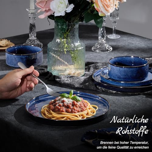 Homikit Geschirrset, 12-teiliges Geschirr Set für 4 Personen, Kombiservice Tafelservice mit Speiseteller Dessertteller und Müslischüsseln, Mikrowellen- und Spülmaschinenfest, Edelblau
