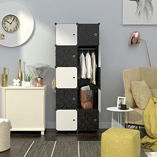 HOMIDEC Portable Wardrobe 10 Cube Closet with 1 Clothes Hanging Rail, 14"x18" Deeper Cube Combination Armoire Modular Cabinet Storage Organizer for Bedroom Clothes Shoes Toys