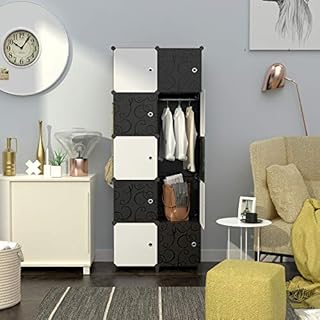 HOMIDEC Portable Wardrobe 10 Cube Closet with 1 Clothes Hanging Rail, 14"x18" Deeper Cube Combination Armoire Modular Cabinet Storage Organizer for Bedroom Clothes Shoes Toys