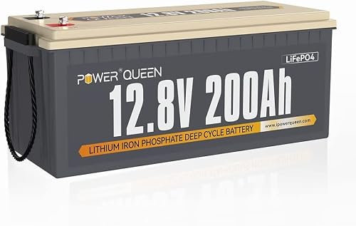 power queen 12V 200Ah LiFePO4 Battery with Built-in 100A BMS, 2560Wh Lithium Battery 15000+ Cycles, 10 Years Lifespan, Used for Solar Off Grid, RV Camper, Home Energy Storage, Power Failure Supply
