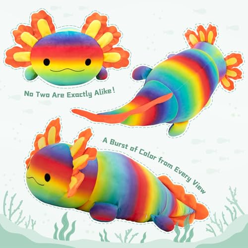 Image of BENINY Large Axolotl Plush Toy, 39 inch Giant Axolotl Stuffed Animal Plush, Big Huggable Toys Gift for Girls Kids, Long Squishy Pillow for Holiday Birthday Christmas, Rainbow