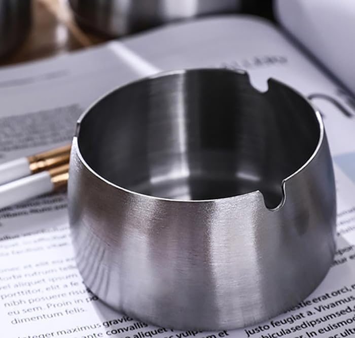 Miniatura 7 de AKOAK Cenicero redondo de acero inoxidable grueso anticaídas resistente al calor de alta temperatura, para sala de estar, escritorio, oficina,