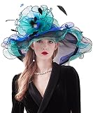 ELLYDOOR Women Derby Church Hat Organza Flower Wedding Tea Party Fascinator Hat Wide Brim Sun Hat 01