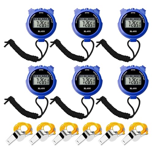 Chronomètre Numérique Multifonction 6 Pièces Sifflet SPOR Chronomètres De Sport Numériques Pour Natation Course (Bleu)