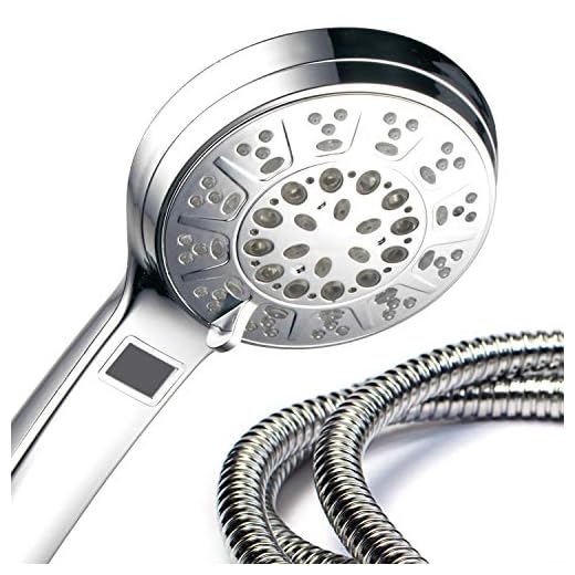Hotel Spa 3 Colors LED Hand Shower with Temperature Display, Chrome, 4.25"