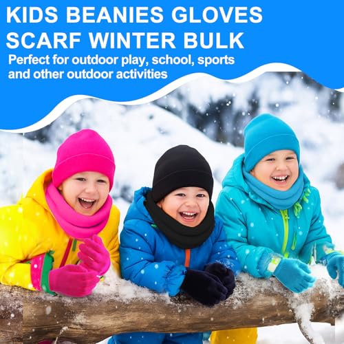 Image of JaGely 150 Pcs Kids Winter Beanies Gloves Scarf Bulk Knit Hat Stretchy Full Fingers Gloves Scarves for Boys Girls (Elegant)