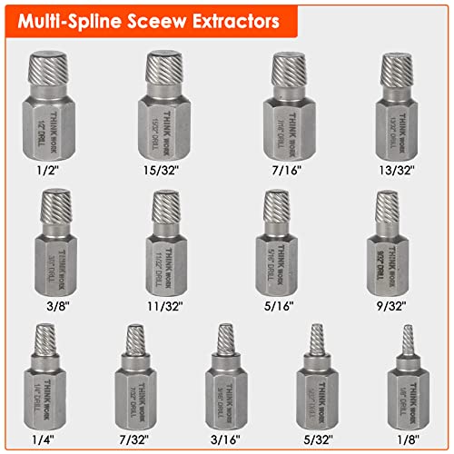 THINKWORK Broken Bolt Extractor Kit, 54 Pieces Easy Out Screw Extractor Set, Lug Nut Removal Tool with Left Hand Drill Bit Set for Removing Damaged, Frozen, Rusted, Rounded-Off Bolts, Nuts & Screws by THINKWORK - Image 5