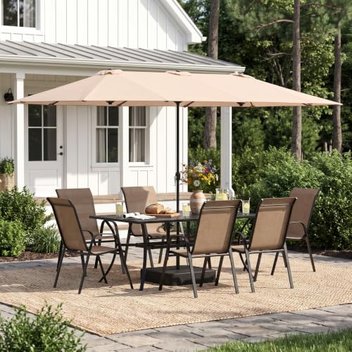 Image of VICLLAX 8 Pieces Patio Dining Set w /Umbrella, Table & Stackable Chairs