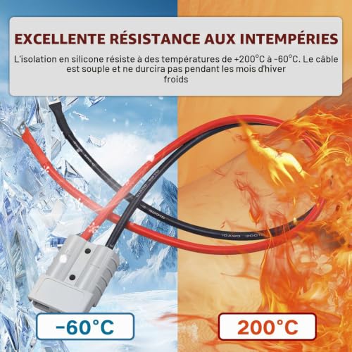 2 Pièces Connecteur Batterie 50A 600V, Câble 10AWG 30cm Anderson avec Cosse à Anneau M8, Connecteur Débranchement Rapide pour Voiture, Caravane, Bateau, Panneau Solaire – vue 4