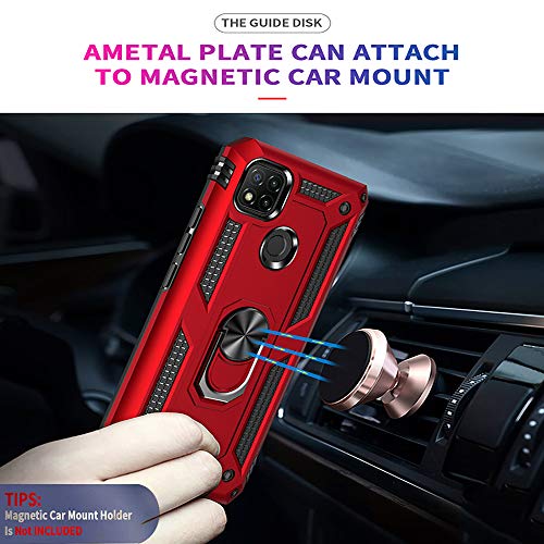 Duolide For Xiaomi Redmi 9C Case With Tempered Glass Screen Protector [2 Pack], Hybrid Heavy Duty Dual Layer Anti-Scratch Shockproof Defender Kickstand Case Cover, Blue #TOP4