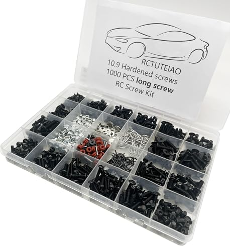 RC Screw Kit Universal Screws 1000pcs M3 M4 Assortment Set, Hardware Fasteners 1/8 1/10 1/12 1/16 Scale RC Cars Trucks Crawler, RC Screw Kit (Long Screw
