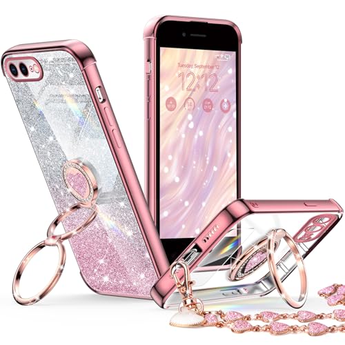 Coque transparente iPhone 8 Plus à paillettes or rose pour filles et femmes