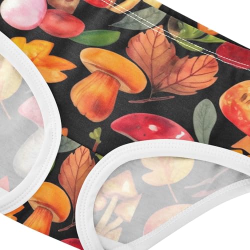 Mushrooms Autumn Leaves Black Girl Panties Cute Toddler Underwear Custom Cotton Designer Undies Kids Briefs 2t4