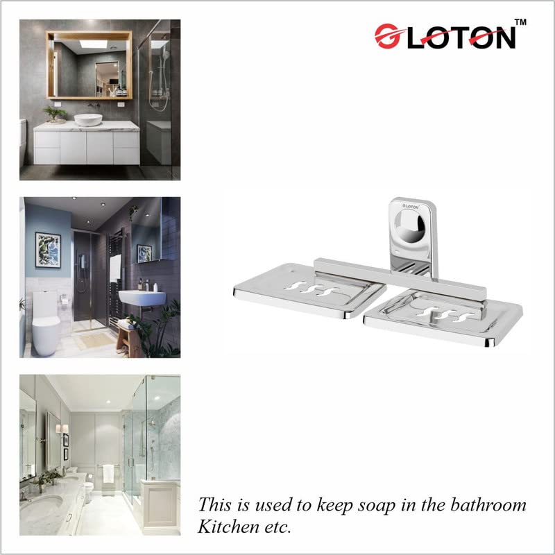 Image of GLOTON Square Wall-Mounted Stainless Steel Toothbrush Holder with Soap Dish & Tumbler Stand - Soap and Brush Organizer for Bathroom, Toothbrush Stand, Durable Bathroom Fittings & Accessories