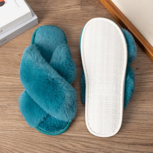 Image of Enteer Women's Slipper Memory Foam Cross Band Fuzzy Slippers Open Toe Cozy House Slippers Cozy Plush Bedroom Indoor Outdoor
