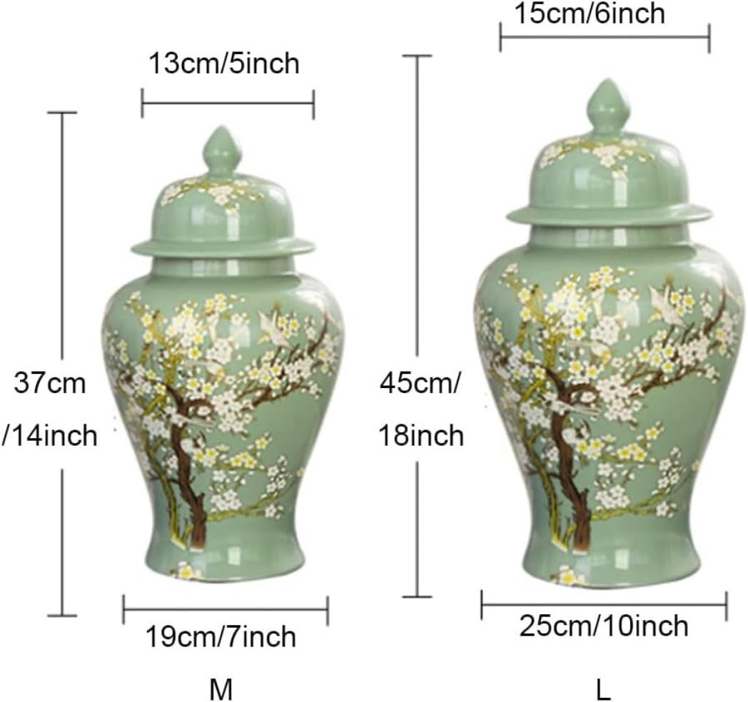 Zielony Ceramiczny Słoik Na Imbir Z Pokrywką Do Wystroju Domu, Tradycyjne Chińskie Drzewa I Kwiaty, Słoik Świątynny, Słoik Świątynny, A, 25 * 45 Cm