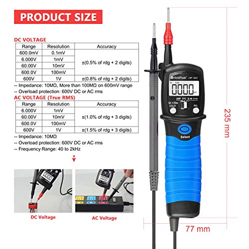 Pen Type Digital Multimeter, Small Size Electrical Tester 6000 Counts Auto-Ranging Ac/Dc Voltage Tester For Continuity Test Voltmeter Resistance Diode Tester With Data Hold, Backlight Rq-38C #TOP3