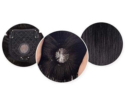 Miniatura 3 de Peluca de cabello humano con corona atada a mano, peluca con clip con flequillo para cabello fino, 8 pulgadas, marrón oscuro