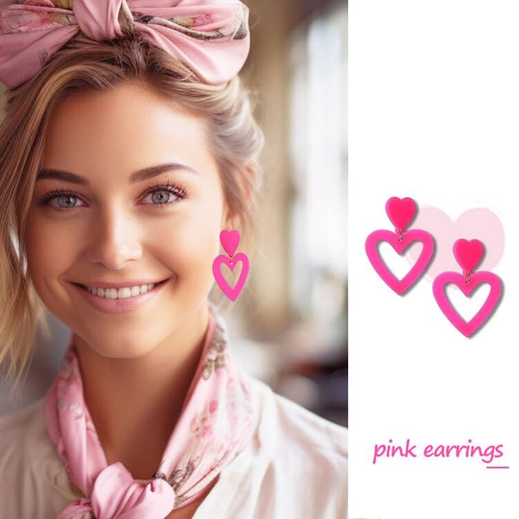 Baublebar Hot Pink Heart Earrings - Acrylic Candy-colored, Lightweight Double Heart Drop Earrings3