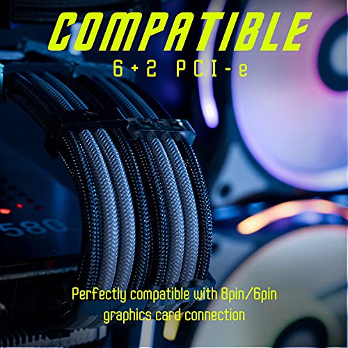 Image of AsiaHorse Upgraded 16AWG PSU Cable Extension Sleeved Custom Mod GPU PC Power Supply Soft Braided Cables with Two Color Comb Kit 24P /8P to 6+2P /8P to 4+4P 30CM