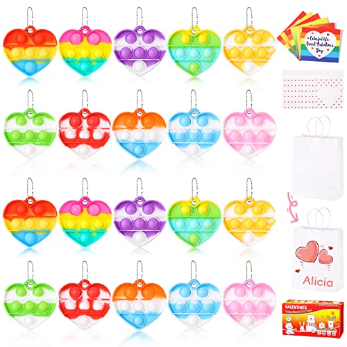 DOBKDTUYS 💝Gifts for Kids Classroom Prizes- 30 Pack Heart Sensory Pop Toys with Cards for Kids School, Bulk Fidget Toys Classroom Favors Goodie Bag Stuffer Pinata Stuffers Toys Set for Girls Boys