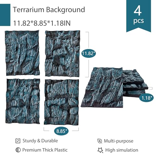 Image of 4pcs Rock Terrarium Background,3D Reptile Tank Background Board,Amphibian Stereo Backdrop Wall,Lizard Snake Gecko Spider Chameleon Turtle Fish pet silo Background Decorative Panel