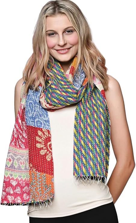 Set of 1 Vintage Cotton Patchwork Kantha Scarf