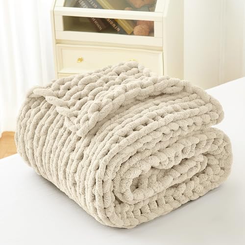 Admitrack XNR04 Chunky Knit Blanket Throw 51"X63", 100% Hand Knit Chenille Throw Blanket thumb #5